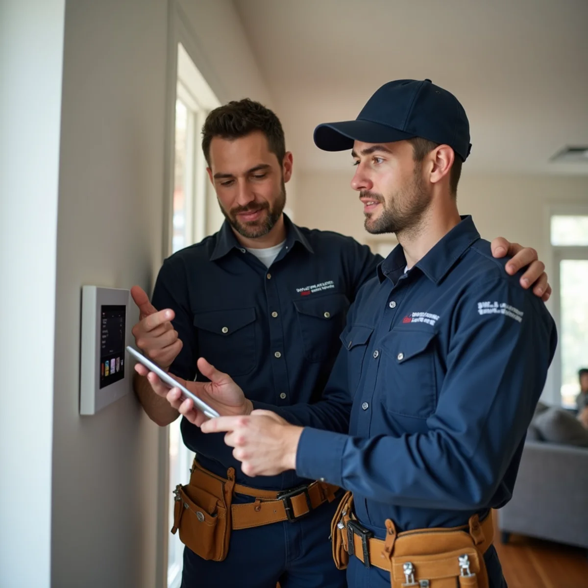 HVAC technician providing homeowner heating and cooling maintenance guidance in Bel Air MD