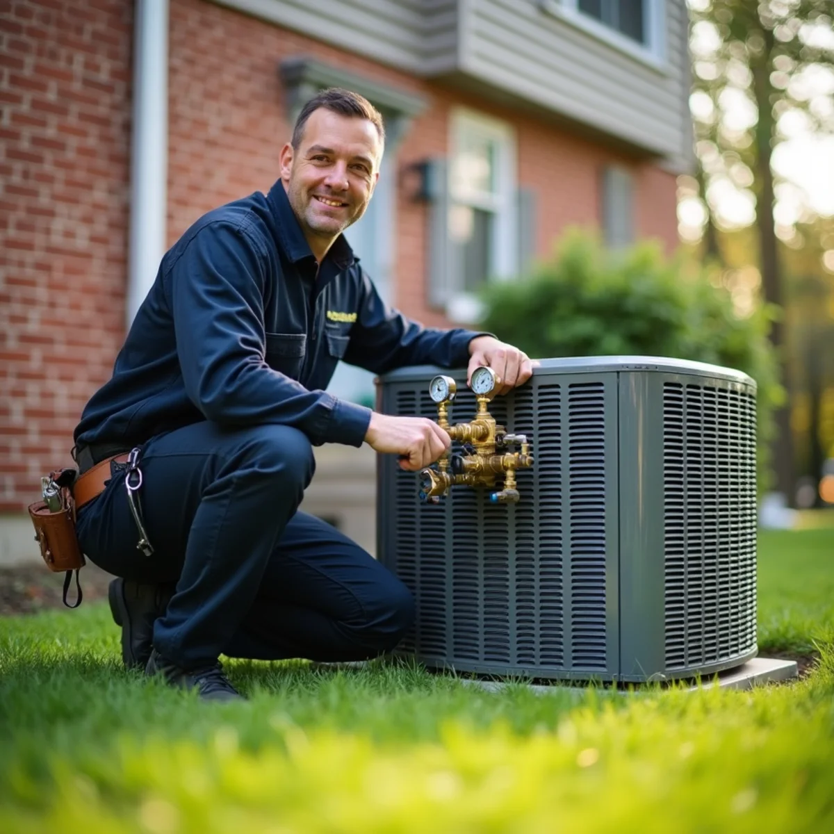 Licensed HVAC technician servicing heating and cooling system at a Bel Air MD home