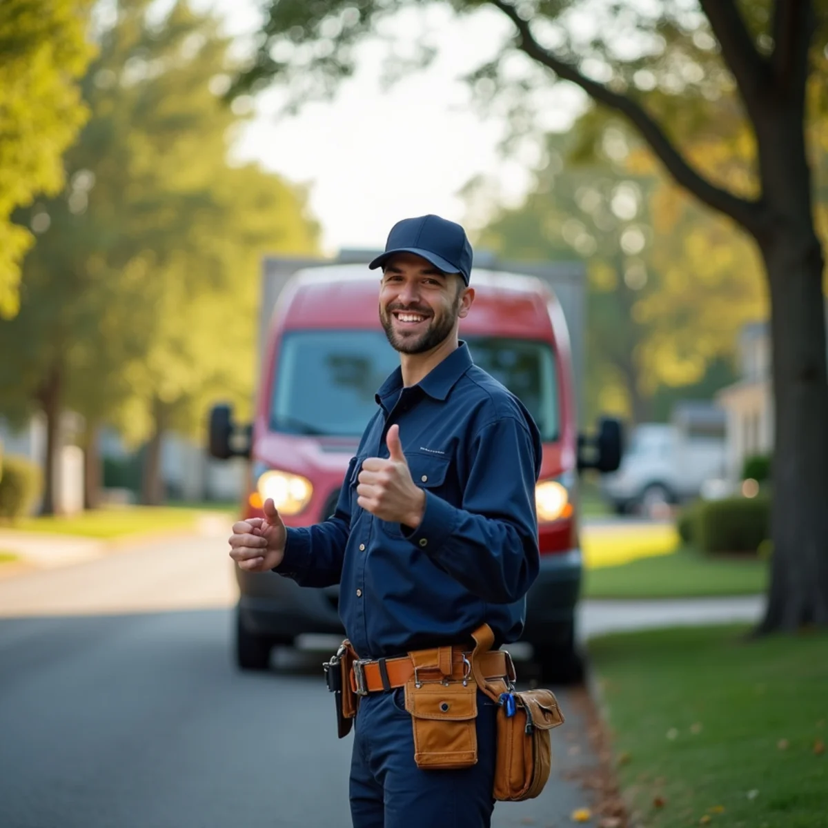HVAC technician servicing outdoor heat pump unit at an Abingdon, MD townhome community