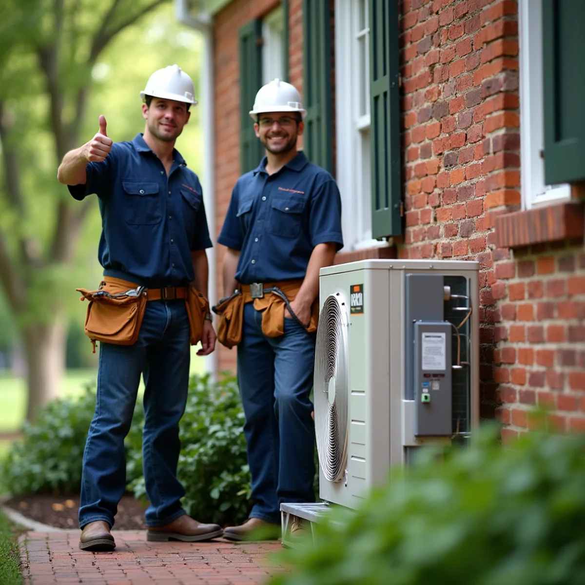 Discreet ductless mini split heat pump installed at a historic brick colonial in Havre de Grace MD